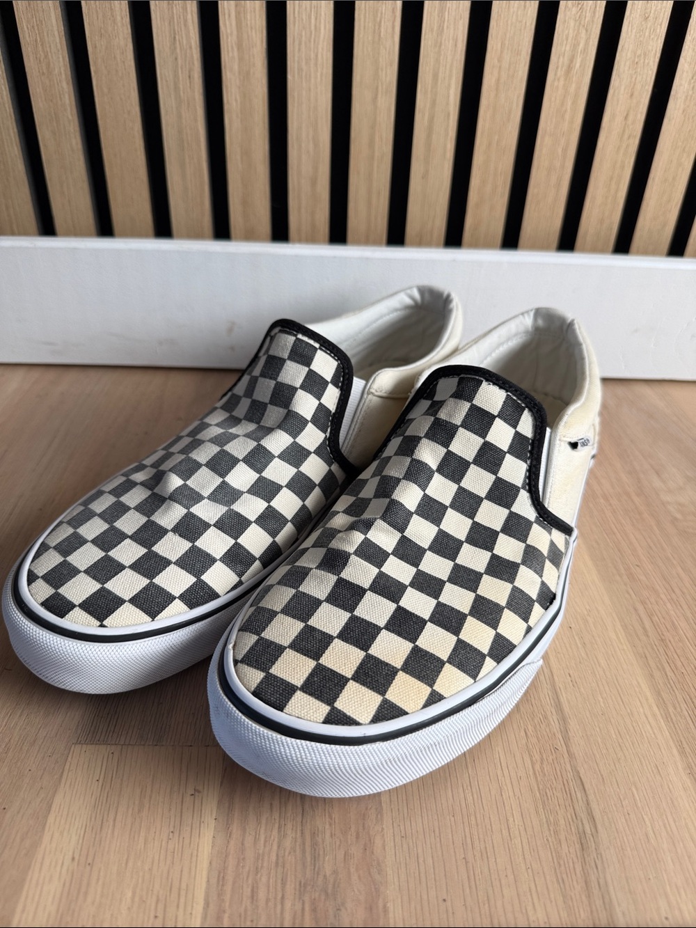 Vans Checkerboard Slip-On Loafers in Black and Cream
